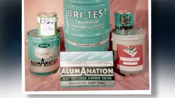 Old-fashioned cans of various products with RPM branding