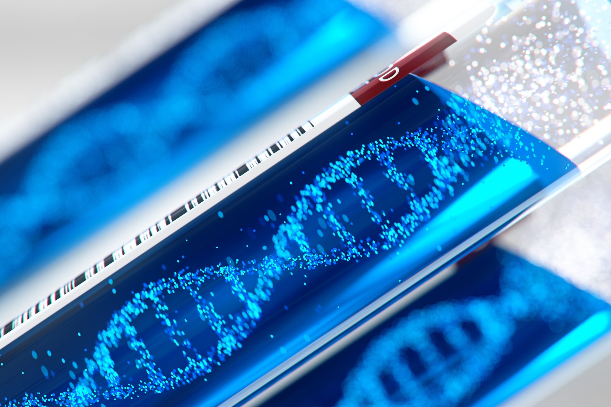 A double helix of DNA within a test tube.