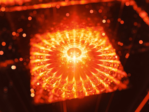 Orange microprocessor lighting up.