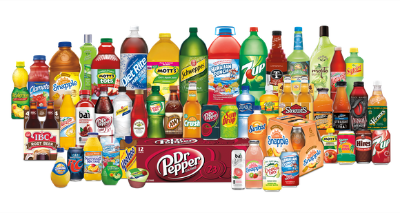 A collection of Dr Pepper beverage brands.