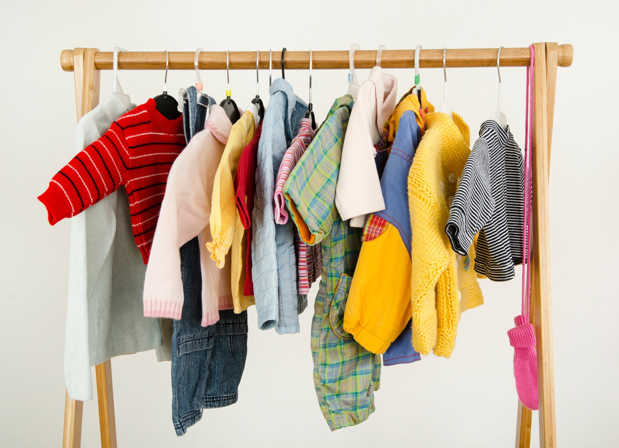 A rack of children's apparel.
