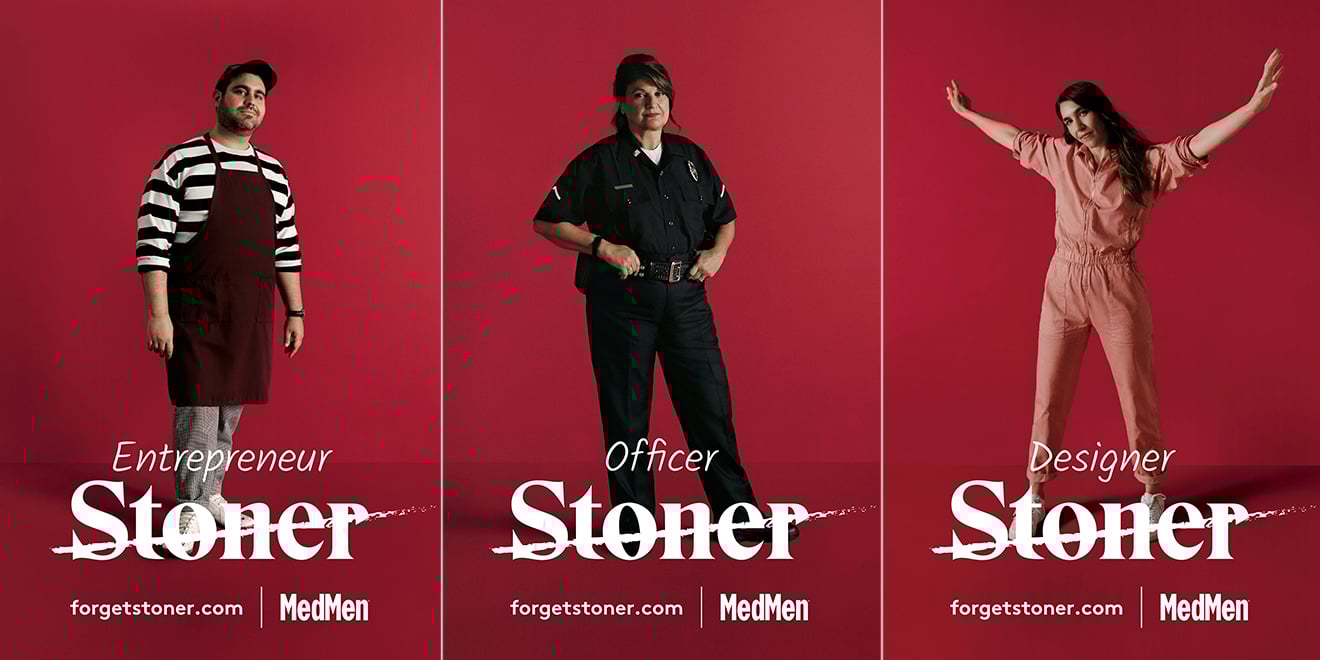 three different people with the word Stoner crossed out and their real job titles underneath. 