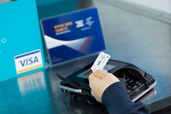 Customer using Visa contactless technology