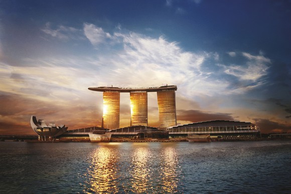 Marina Bay Sands from the sea. 