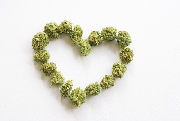 Marijuana buds arranged in the shape of a heart