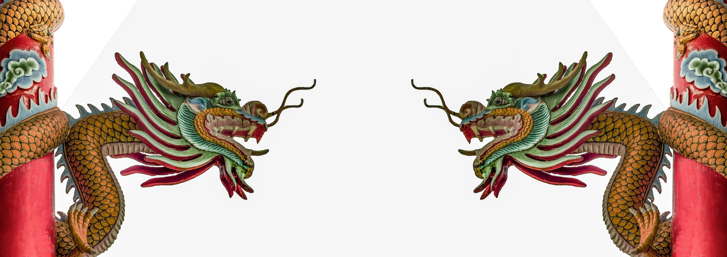 Two Chinese dragons facing each other