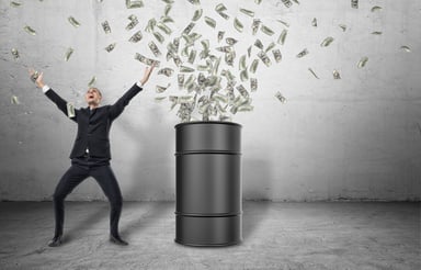 Getty Oil Drum Exploding Money with Happy Man