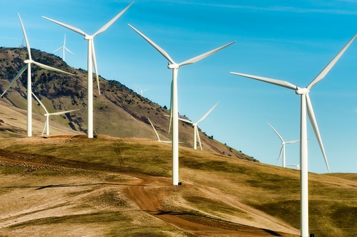 Wind turbines on a hill
