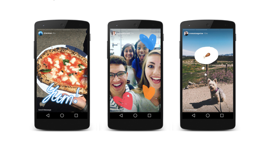 Three smartphones displaying Instagram Stories