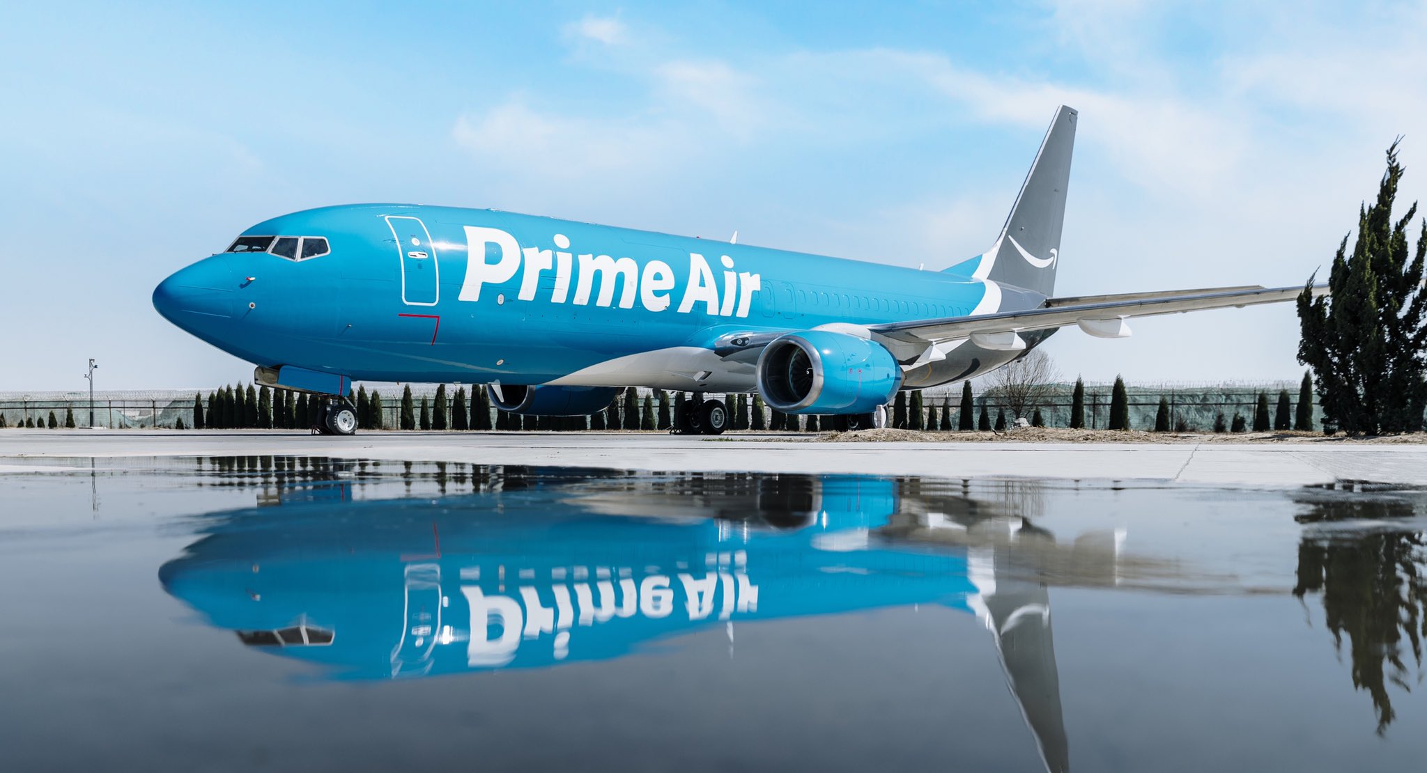 An Amazon Prime Air jet on the tarmac.