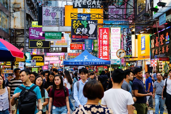 A street scene in Hong Kong.