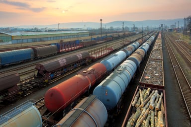 Freight Trains and Railways at sunset.