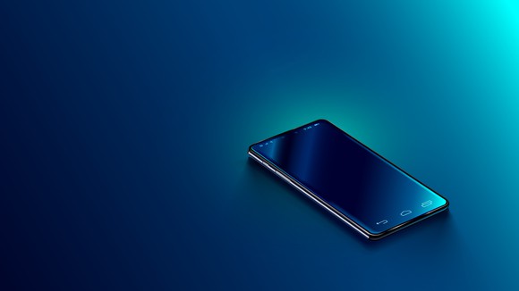 A smartphone on a blue background. 