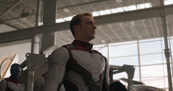 Chris Evans portraying Captain America in a scene from Avengers: Endgame