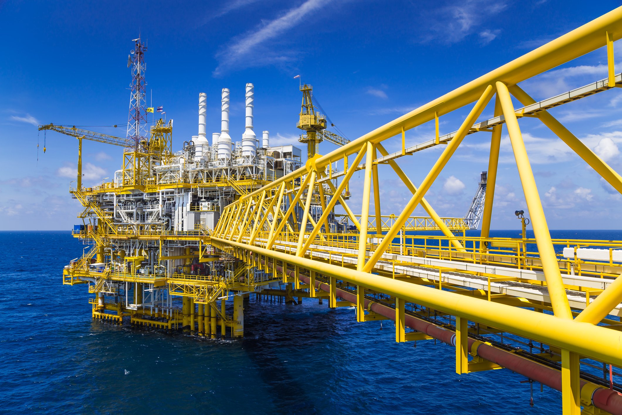 An offshore oil rig. 