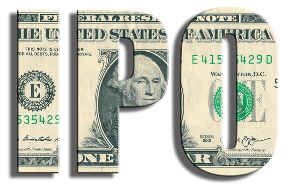 The letters "IPO" cut out of a dollar bill.