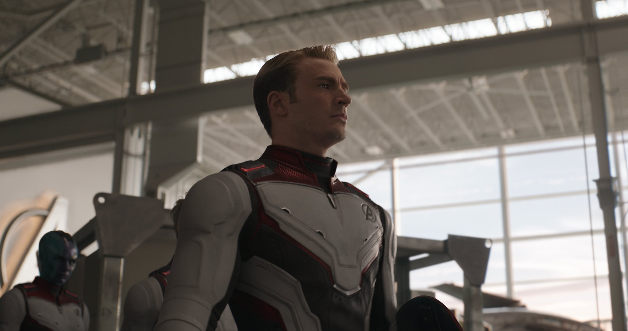 Chris Evans as Captain America and Karen Gillan as Nebula in a scene from Avengers: Endgame. 