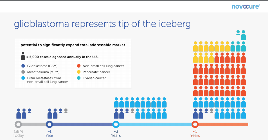 Slide showing huge growth in the number of potential Optune patients over the next 5+ years