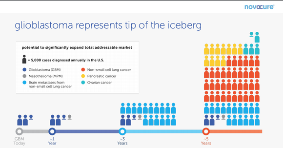 Slide showing huge growth in the number of potential Optune patients over the next 5+ years