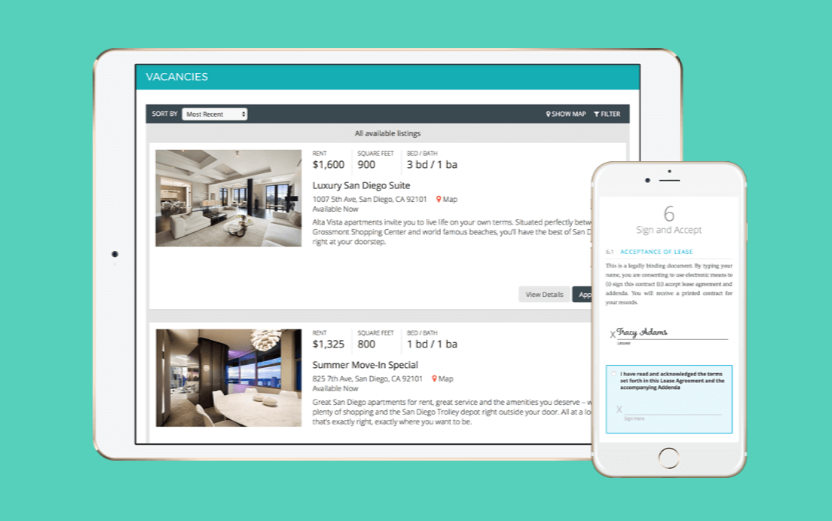 AppFolio app screen view of two real estate rental listings.