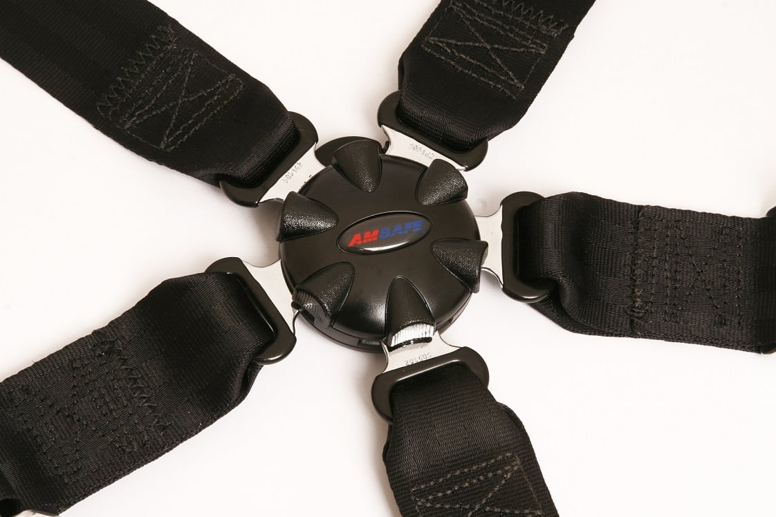 Aviation seat belt with five restraints.