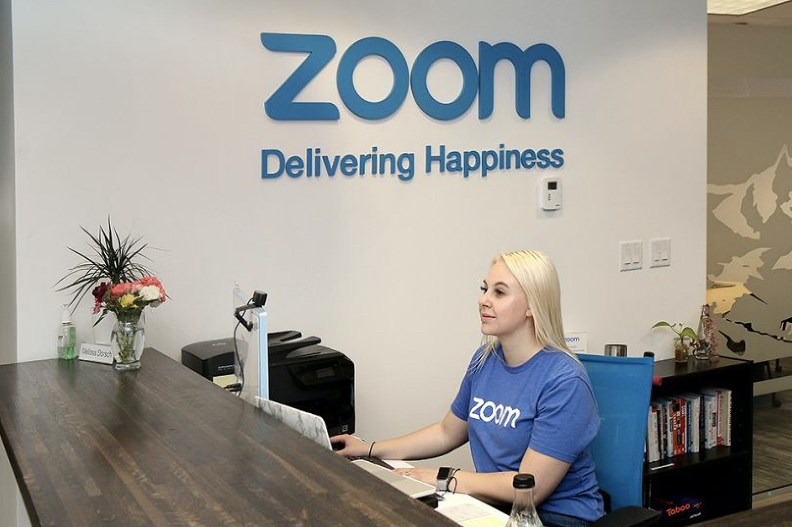 The front desk at Zoom headquarters.