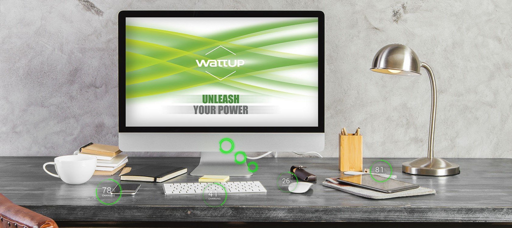 Devices being wirelessly charged in an office.