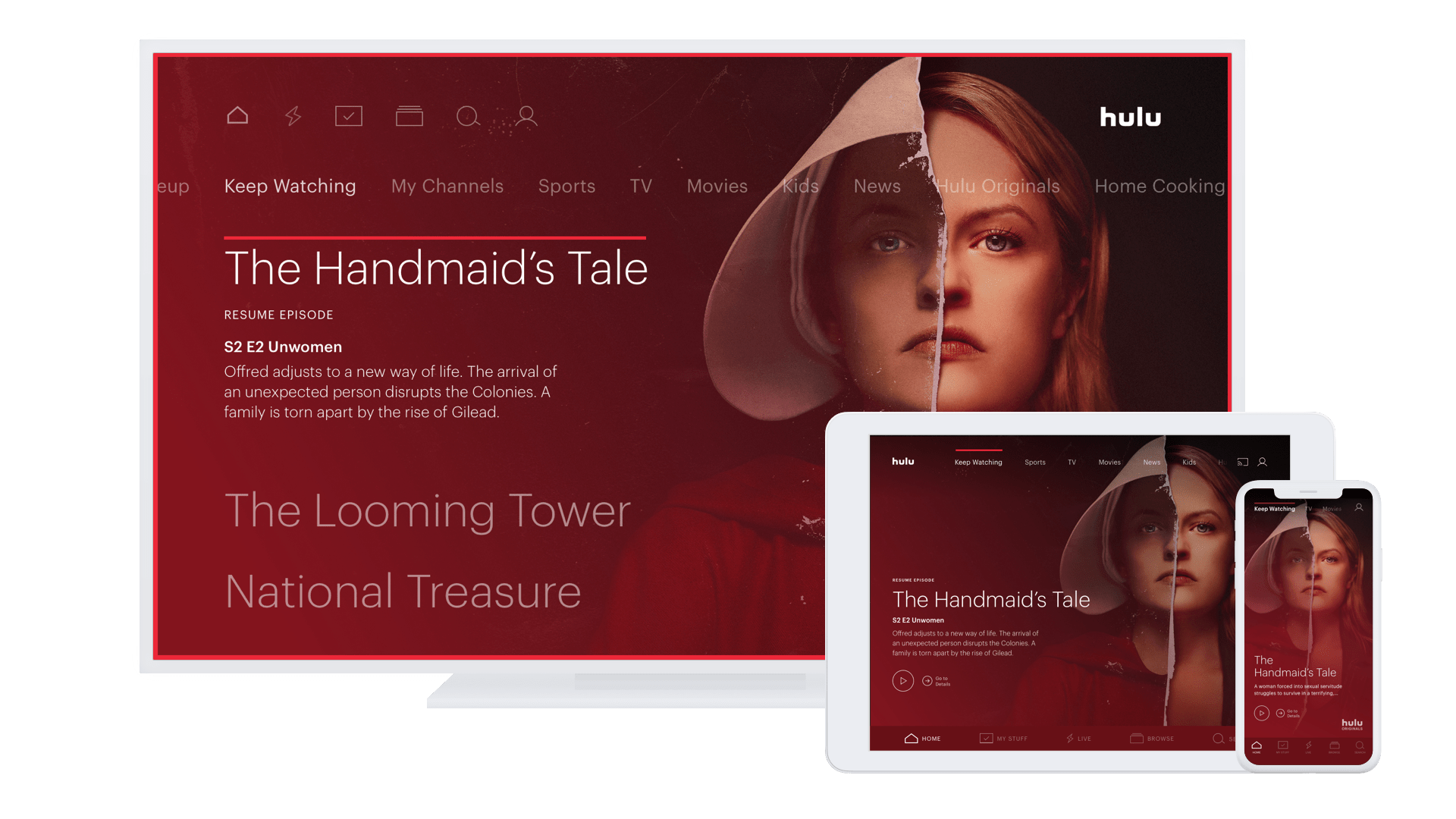 Hulu original The Handmaid's Tale showing on multiple devices.