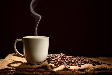 Steaming cup of coffee