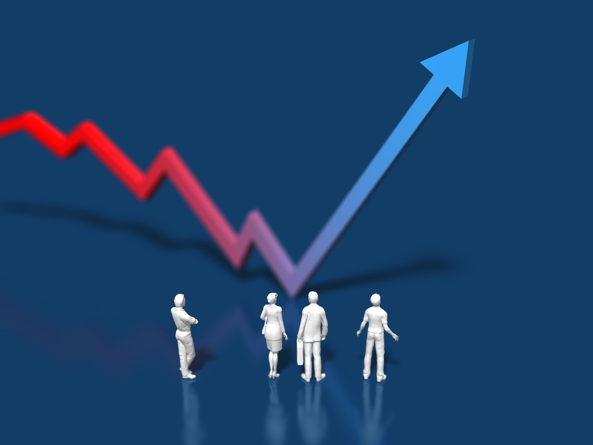 A red downward-trending arrow spikes higher while changing to a blue color.