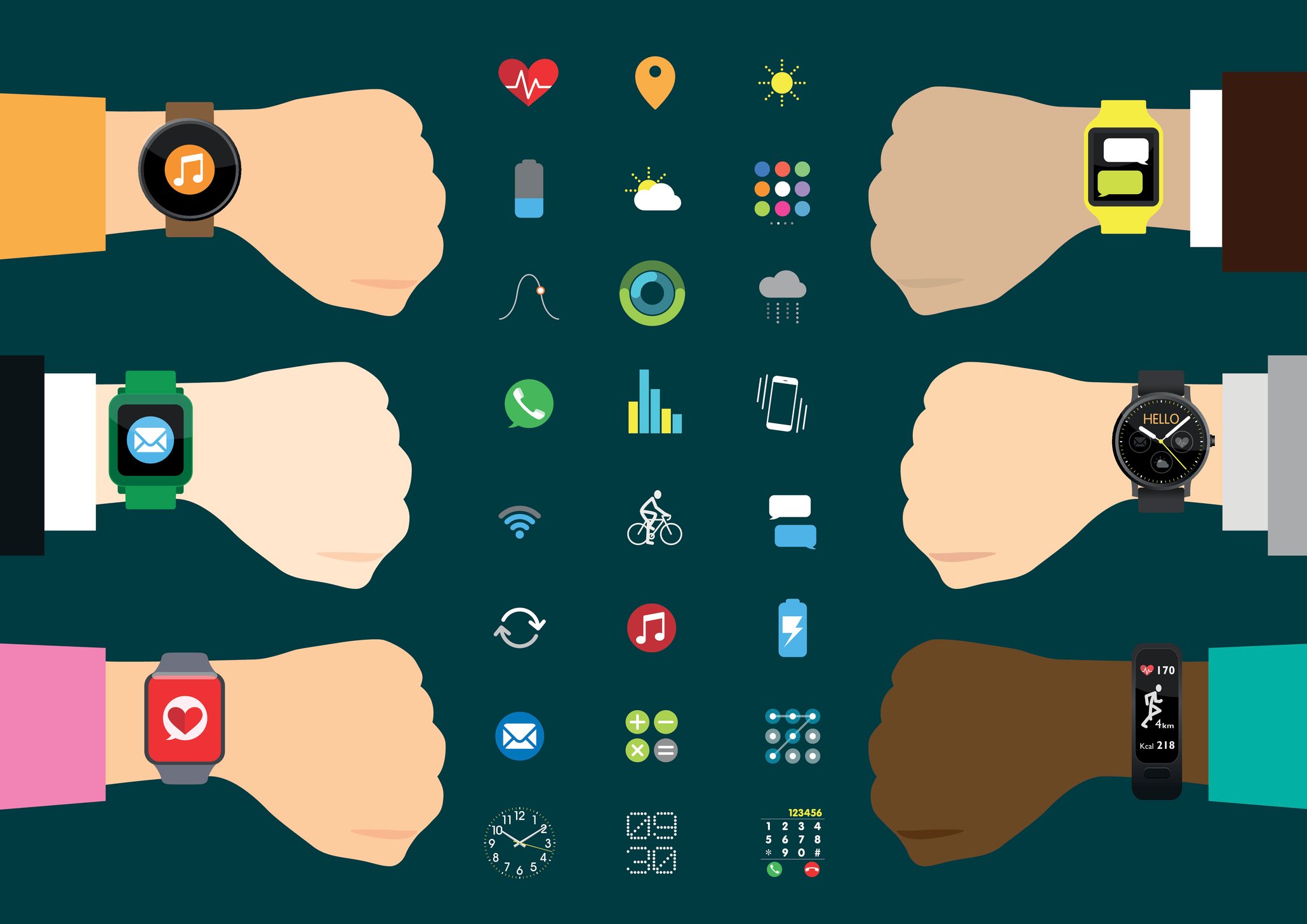 Illustration of various wrist-worn wearables