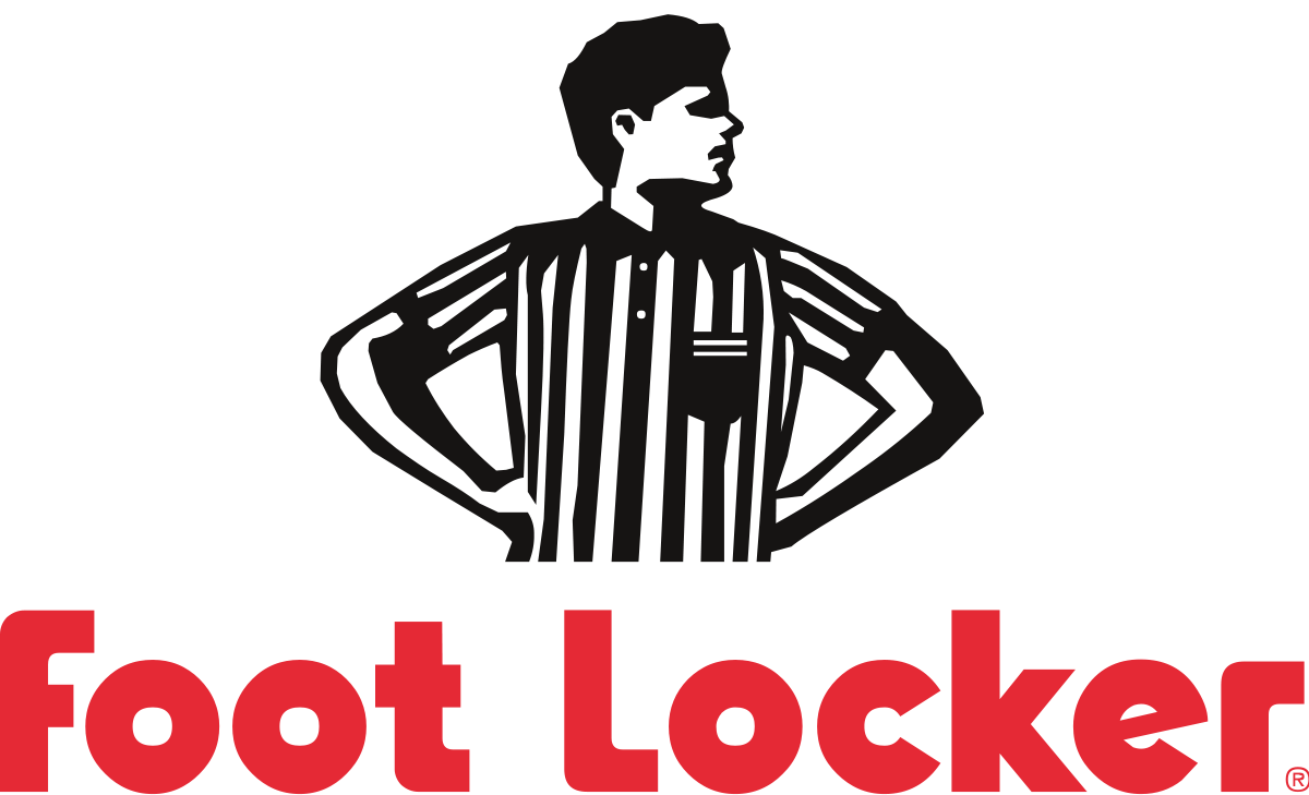 Foot Locker logo with stylized ref in white and black
