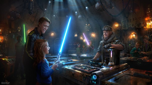 Concept art for the handcrafted lightsaber retail experience.
