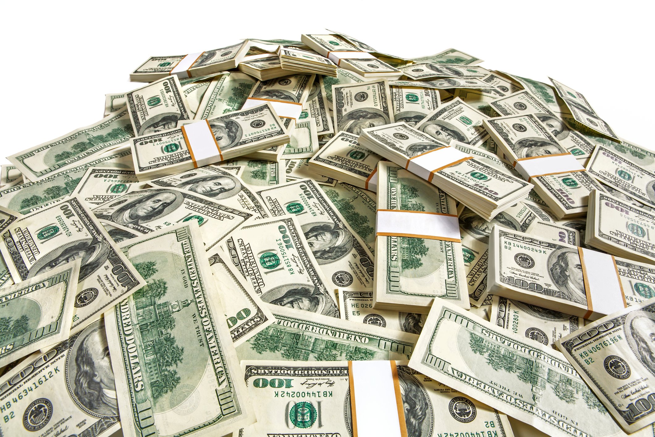 Pile of bundles of hundred-dollar bills