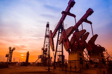 An oil pumping unit in the evening.