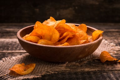 Savory Chips in a Wooden Bowl