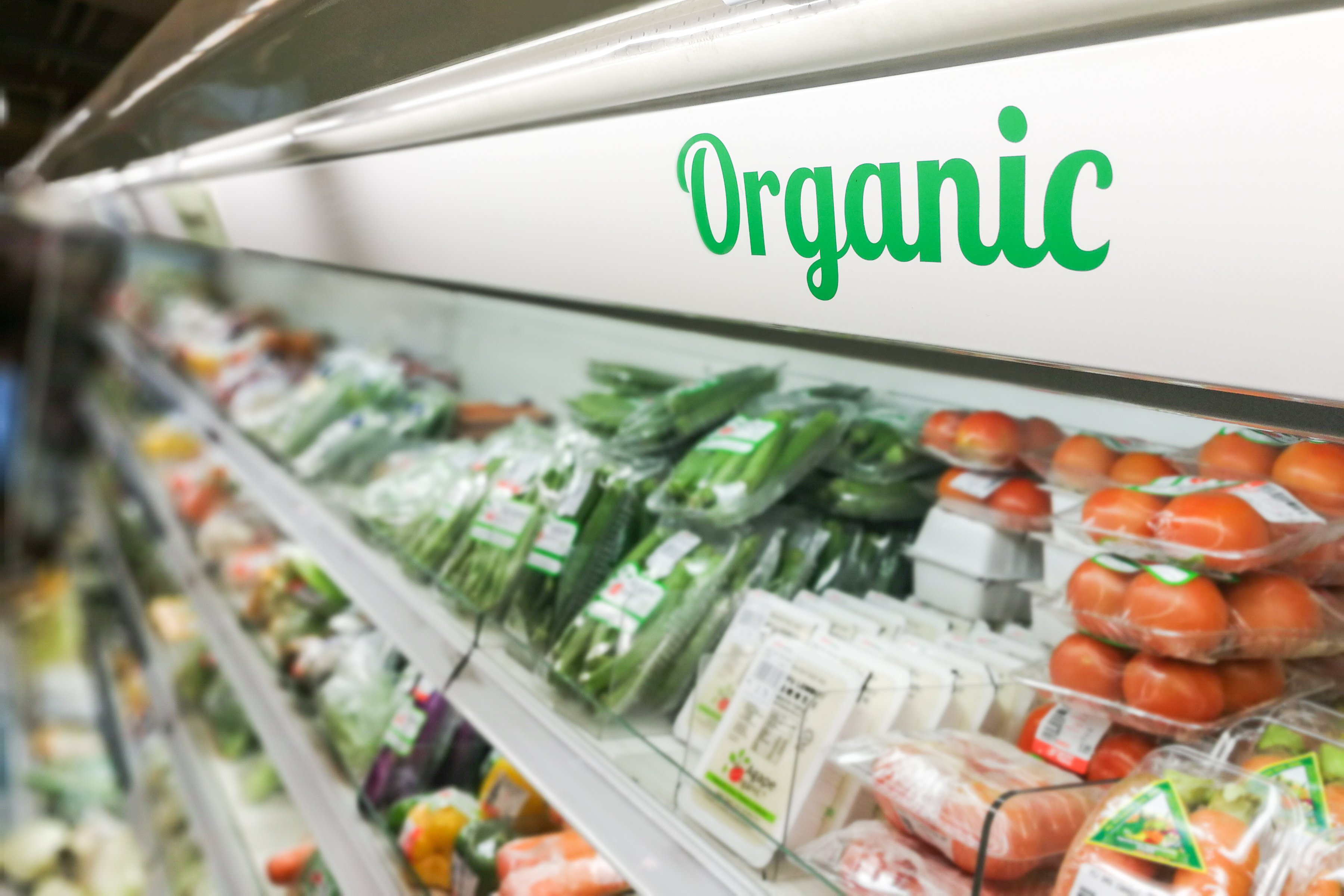 Organic Packaged Foods in a Grocery Aisle