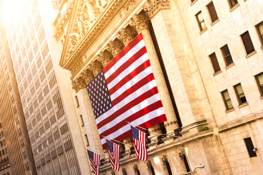 NYSE with American flag