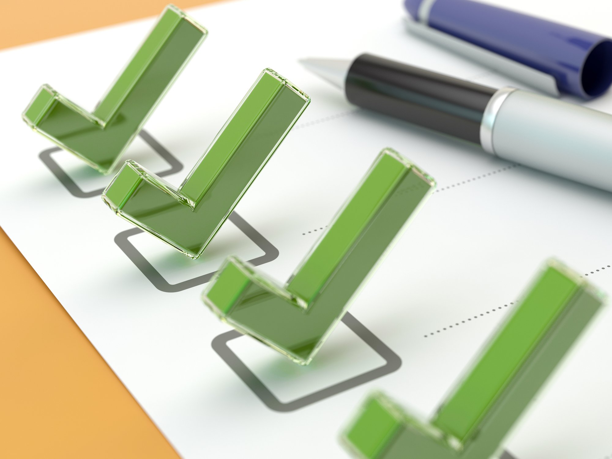 A 3D illustration of check marks on a page with dotted lines next to them.