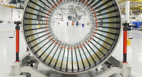 An engine from United Technologies' Pratt & Whitney on the factory floor.