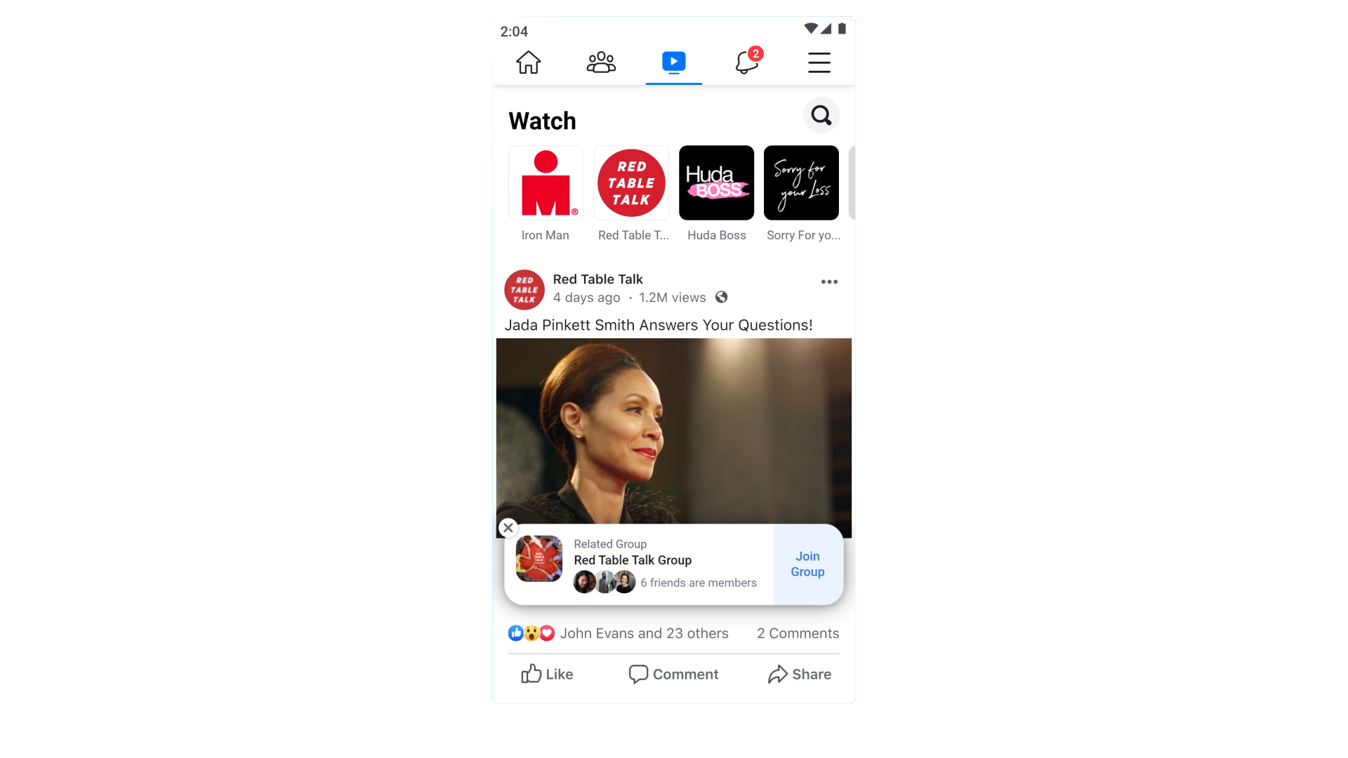 Facebook Watch on mobile.