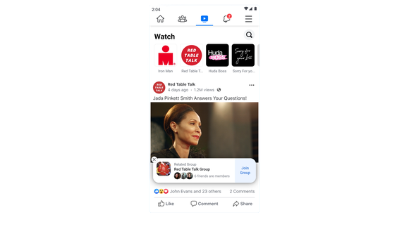 Facebook Watch on mobile.