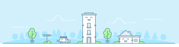A banner graphic for Ting Internet, featuring a handful of smiling buildings against a light blue backdrop