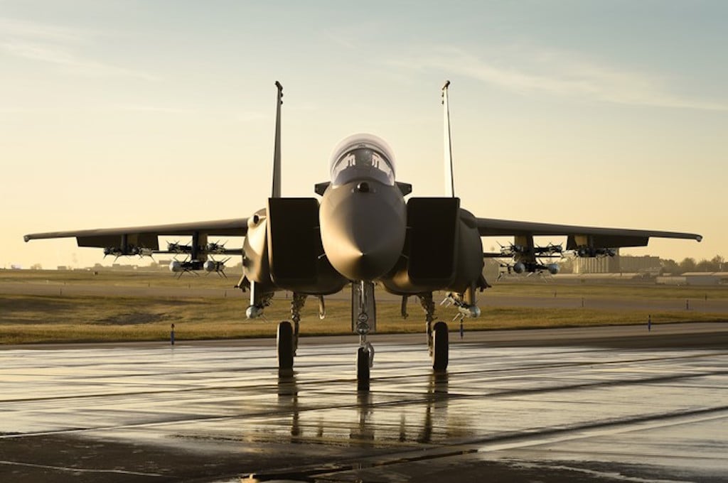 Boeing F-15 parked at airfield.