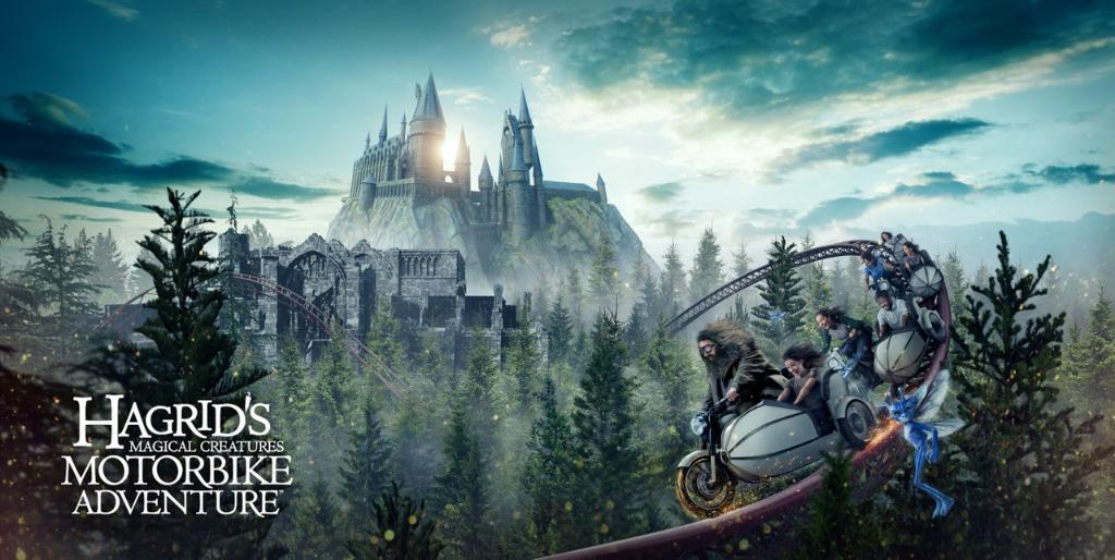 Concept art for Hagrid's Magical Creatures Motorbike Adventure roller coaster.