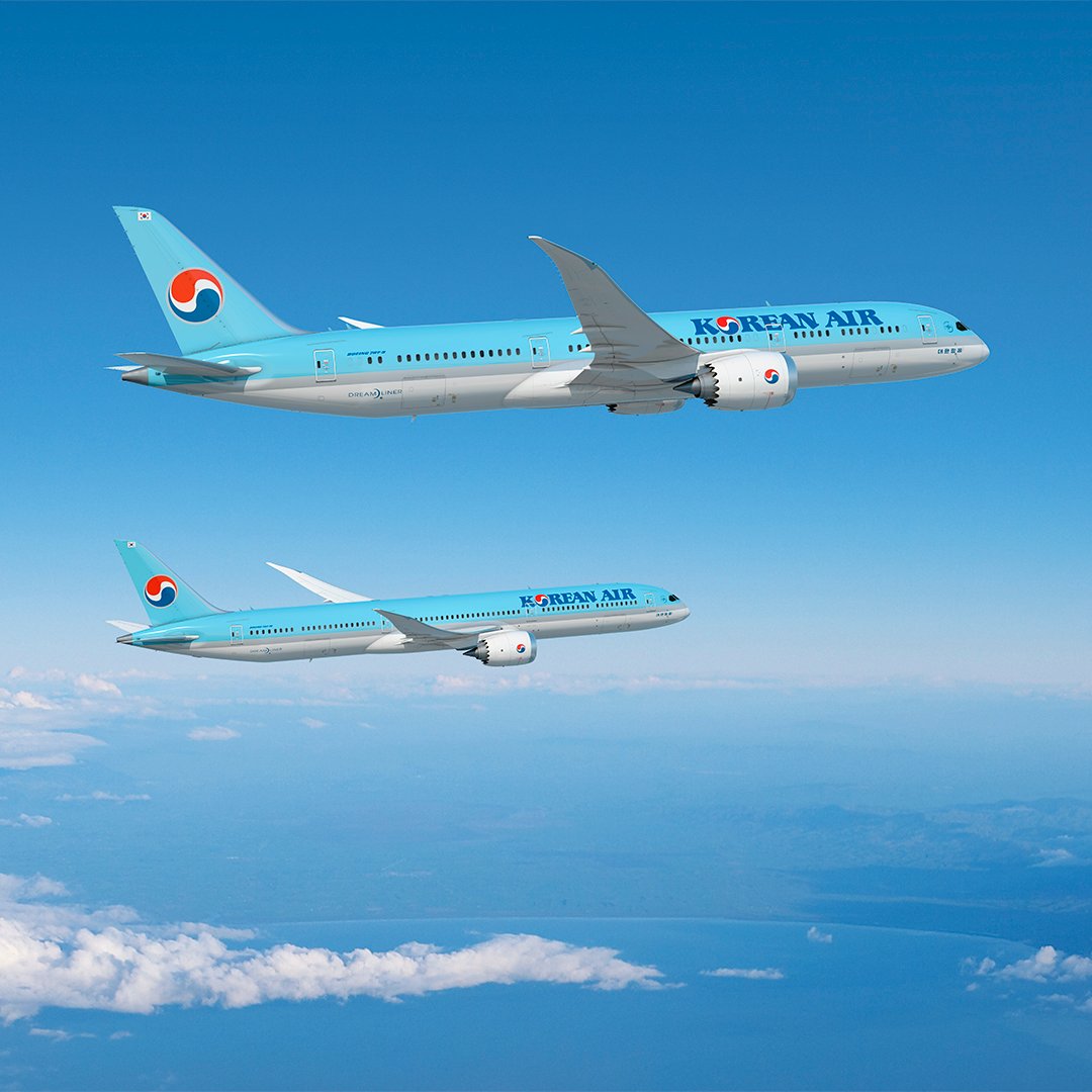 A rendering of Boeing 787-9 and 787-10 jets in the Korean Air Lines livery