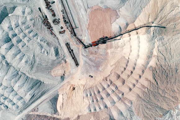 A bird's-eye view of a sand mine.