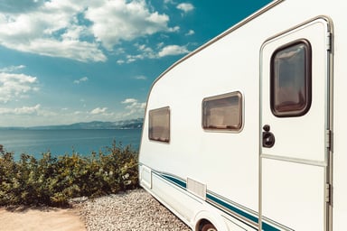 RV Camper Parked Near Beach