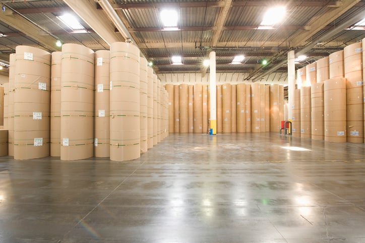 Paper products stored in a warehouse.