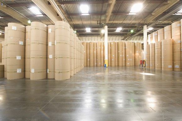 Paper products stored in a warehouse.